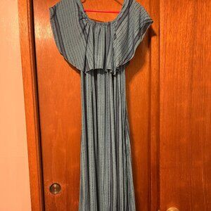Manaola Blue off the shoulder Muumuu dress